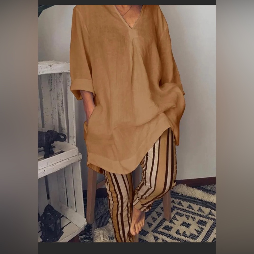 2 Pc Casual Top And Striped Pants
